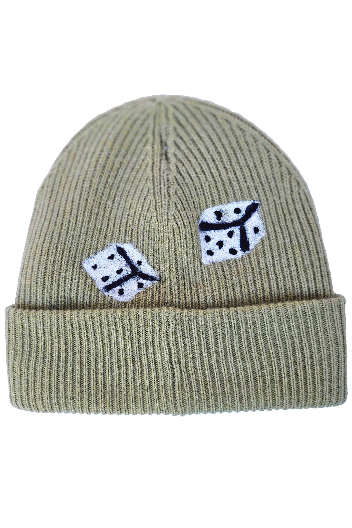 Cashmere Felted Beanie w/ Double Dice - Green