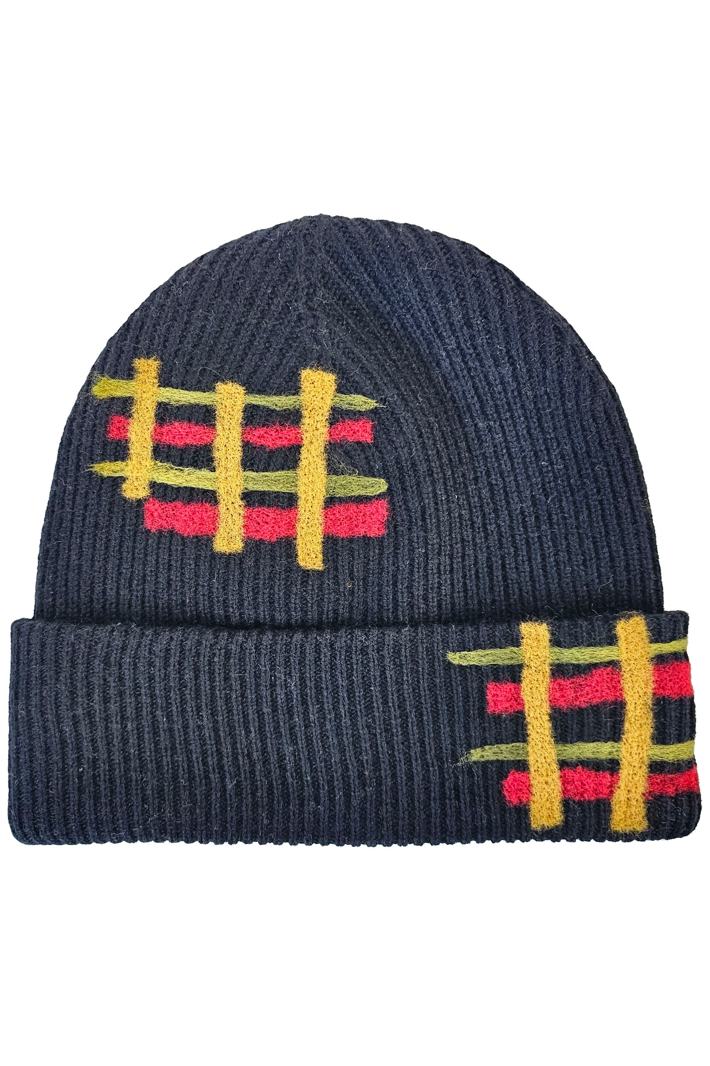 Cashmere Felted Beanie w/ Plaid - Black