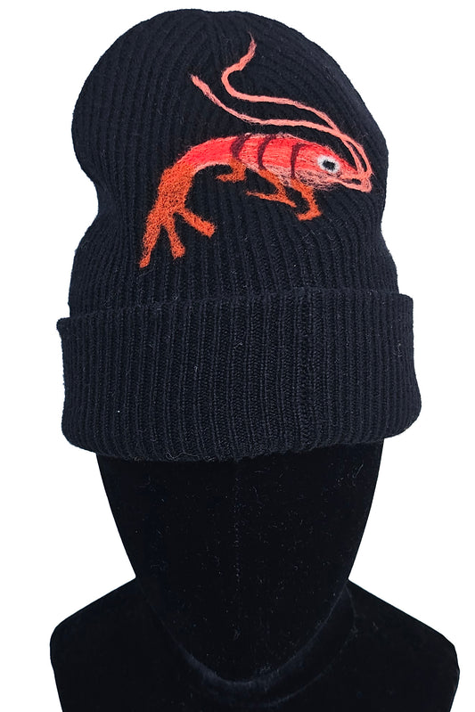 Cashmere Felted Beanie w/ Crawfish - Black