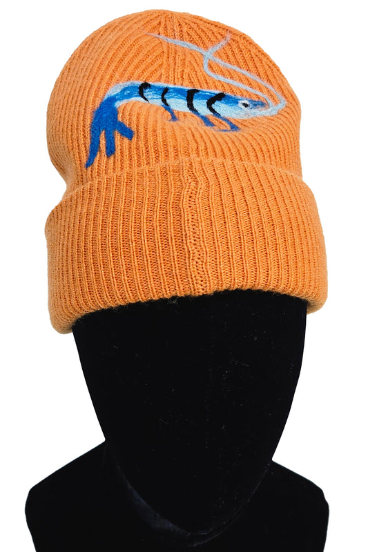 Cashmere Felted Beanie w/ Crawfish - Orange