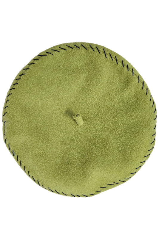 Wool Beret w/ Stitching - Green