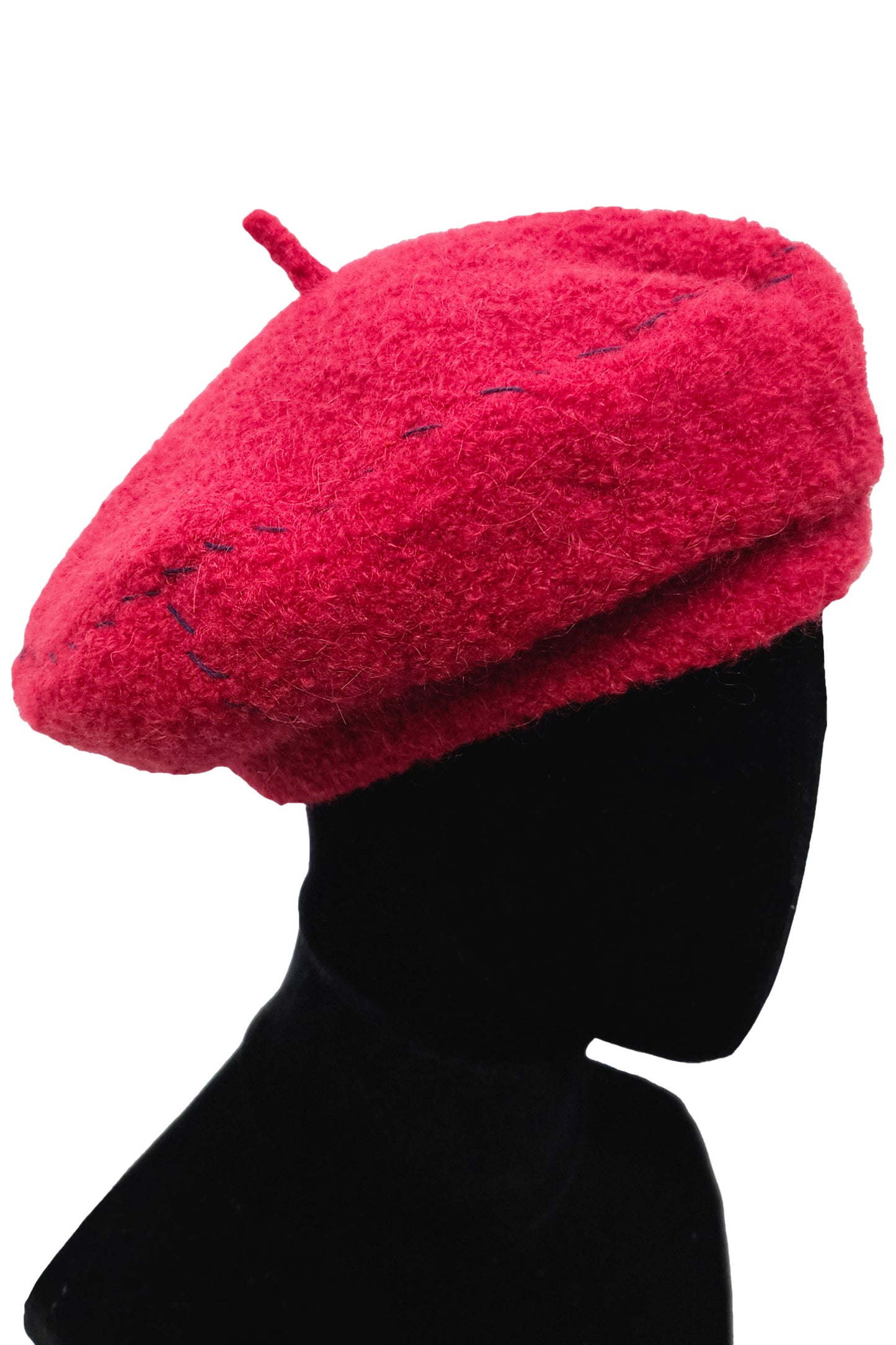 Wool Beret w/ Stitching - Red