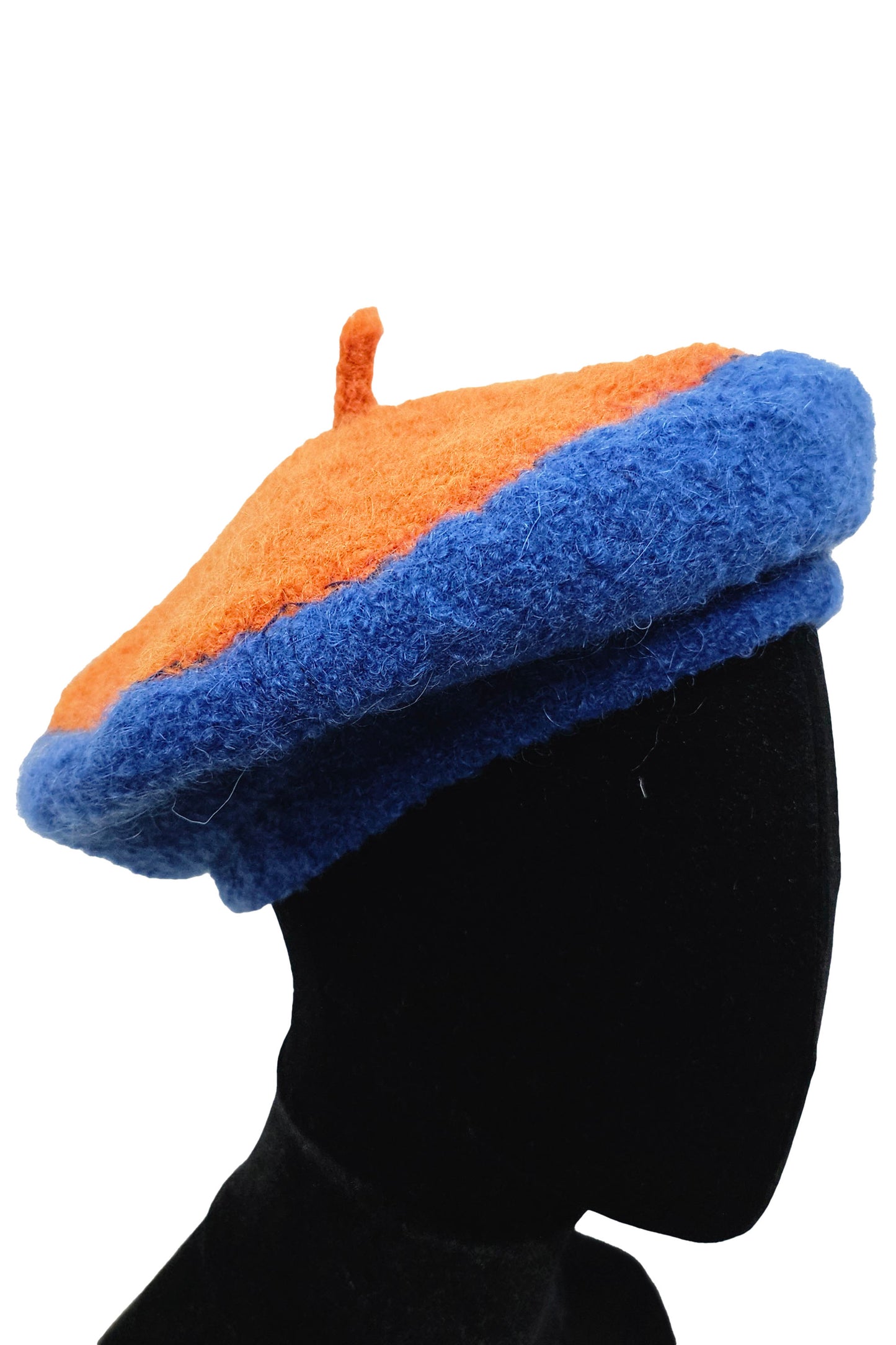 Wool Beret w/ Stitching - Blue & Orange