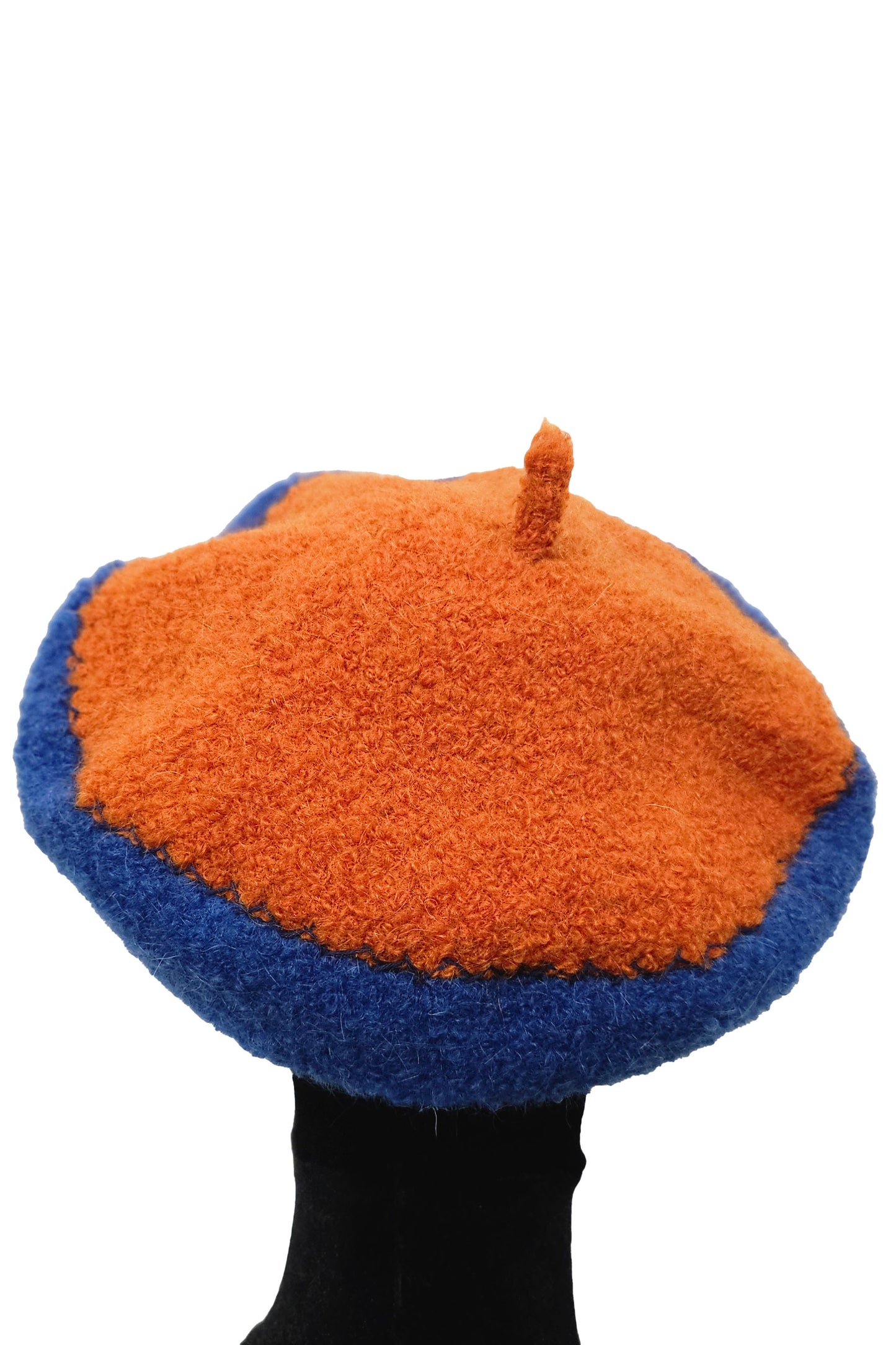 Wool Beret w/ Stitching - Blue & Orange