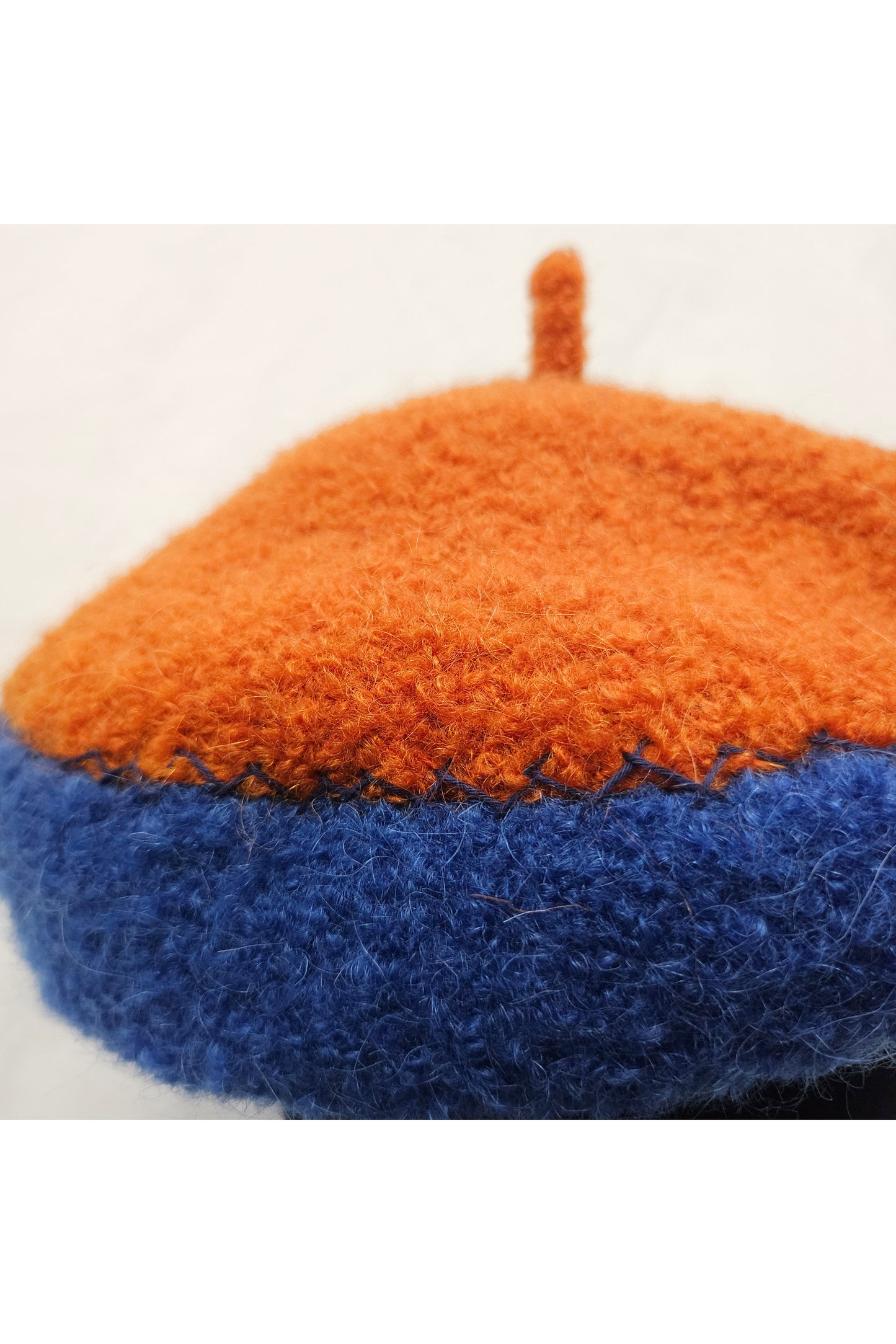 Wool Beret w/ Stitching - Blue & Orange