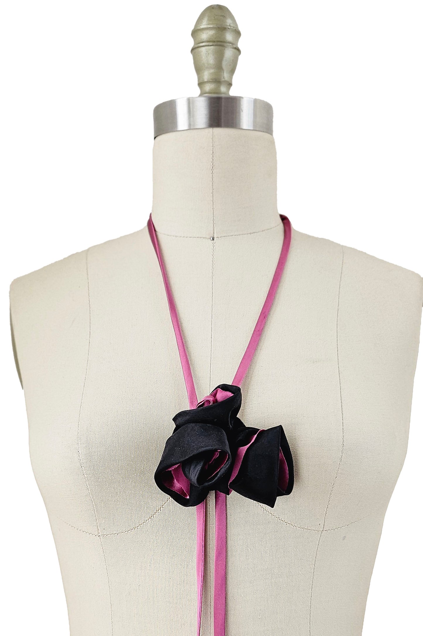 Adriana Silk Bolo Scarf - Black & Berry