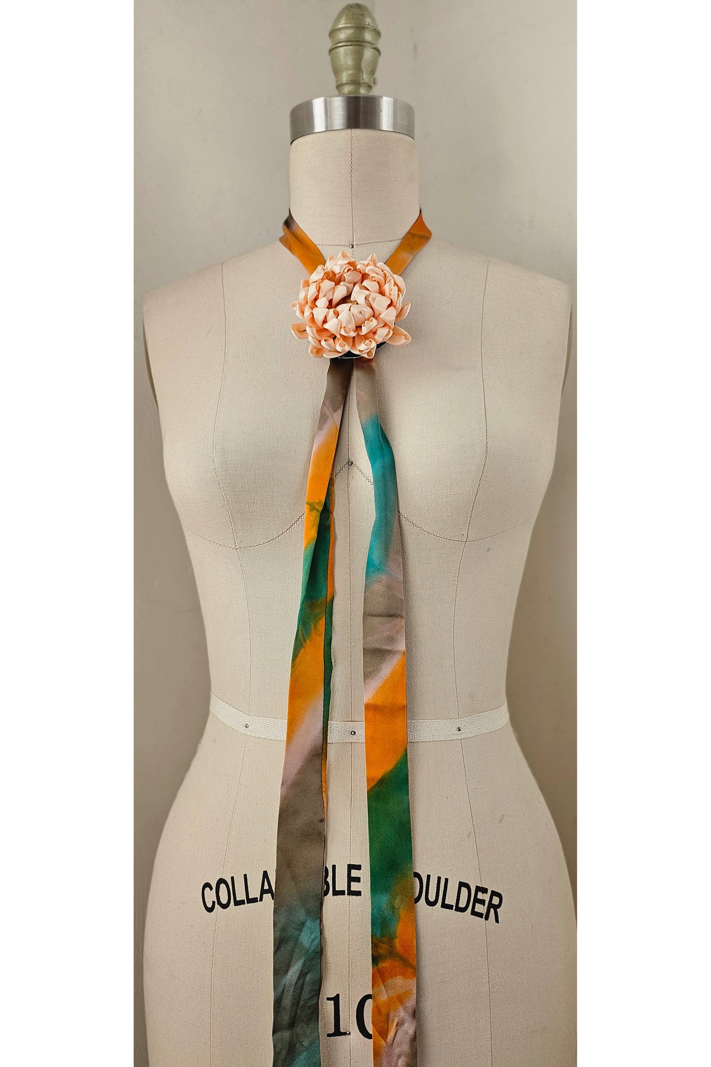 Adriana Silk Bolo Scarf - Peach Chrysanthemum