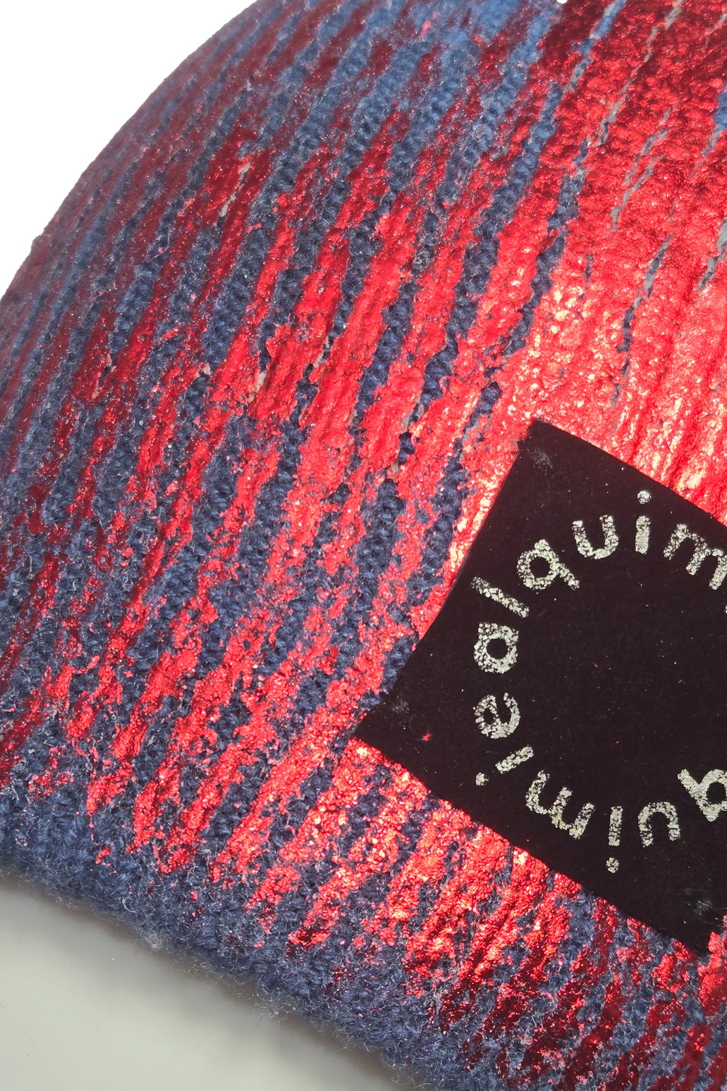 Foil Print Cashmere Beanie - Blue & Red