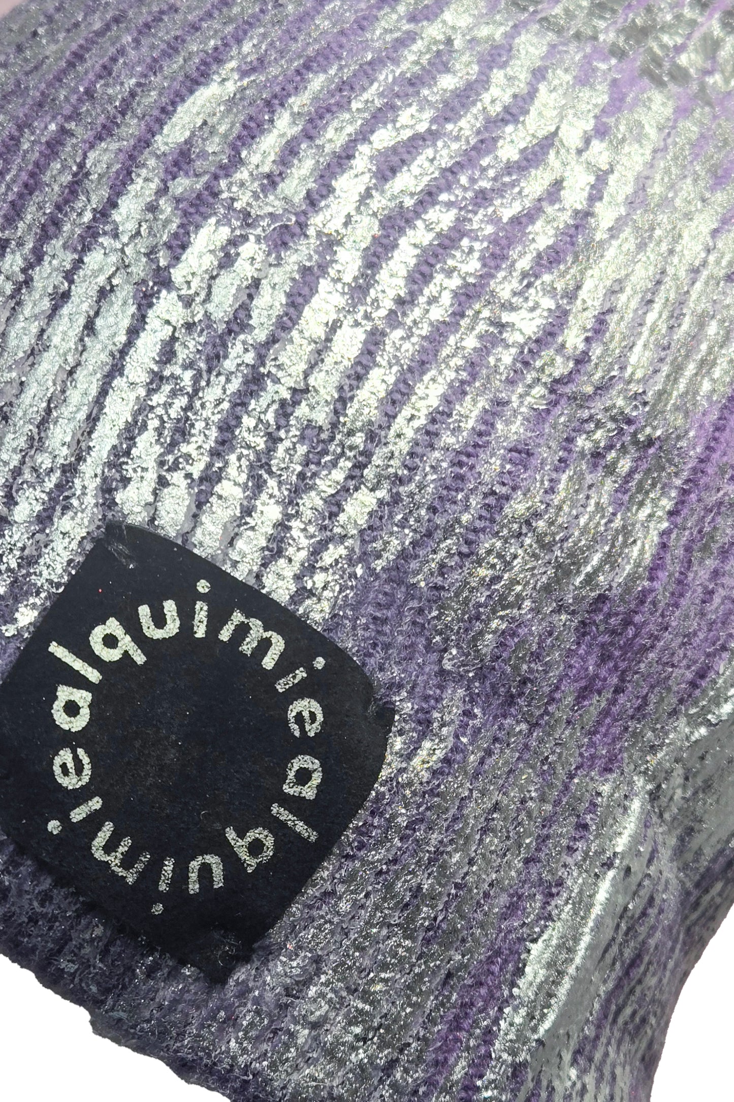 Foil Print Cashmere Beanie - Purple & Silver