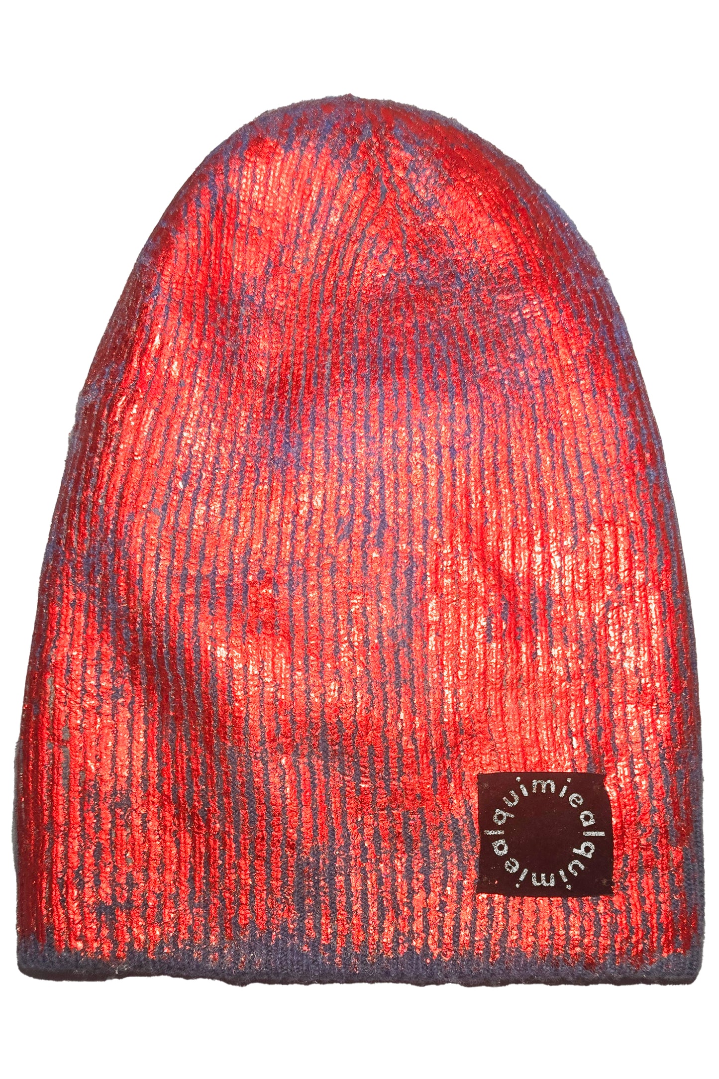 Foil Print Cashmere Beanie - Blue & Red