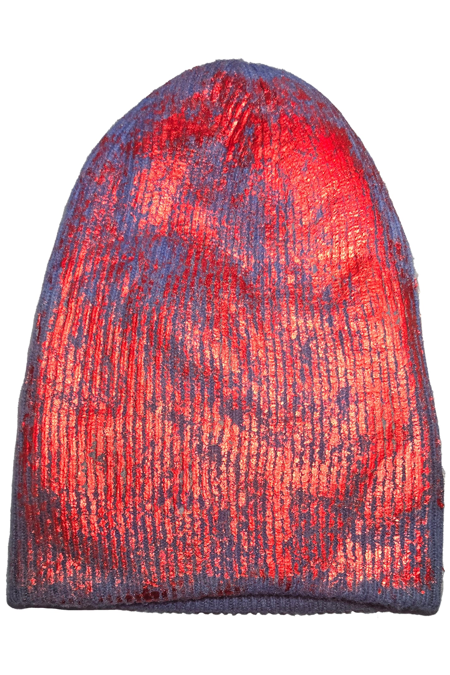 Foil Print Cashmere Beanie - Blue & Red