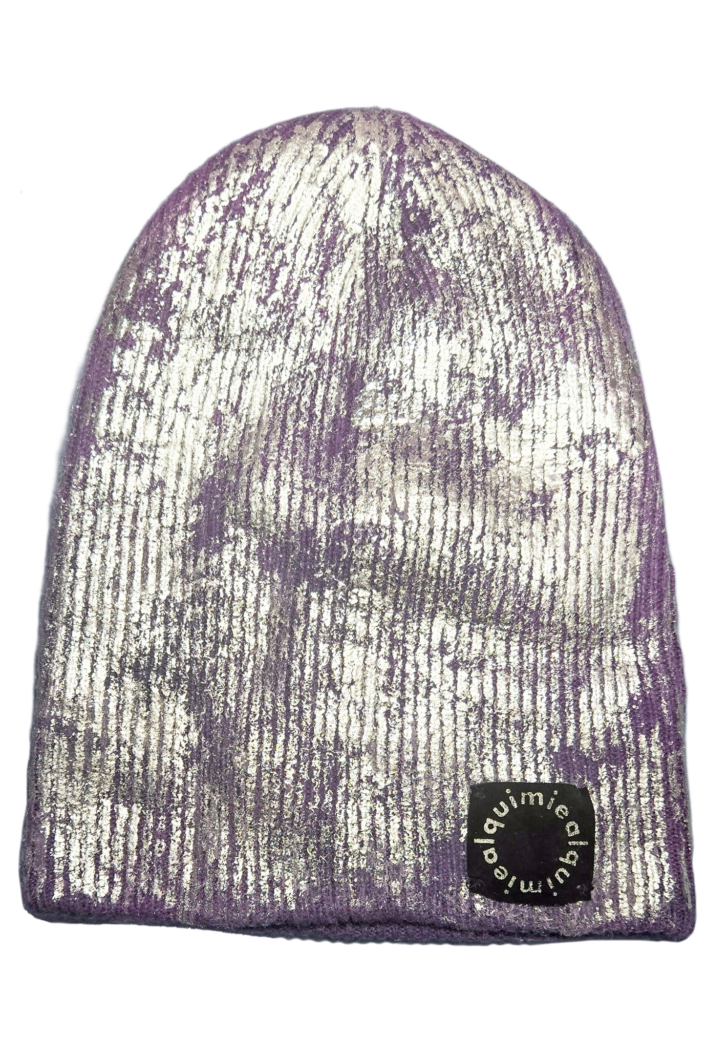 Foil Print Cashmere Beanie - Purple & Silver