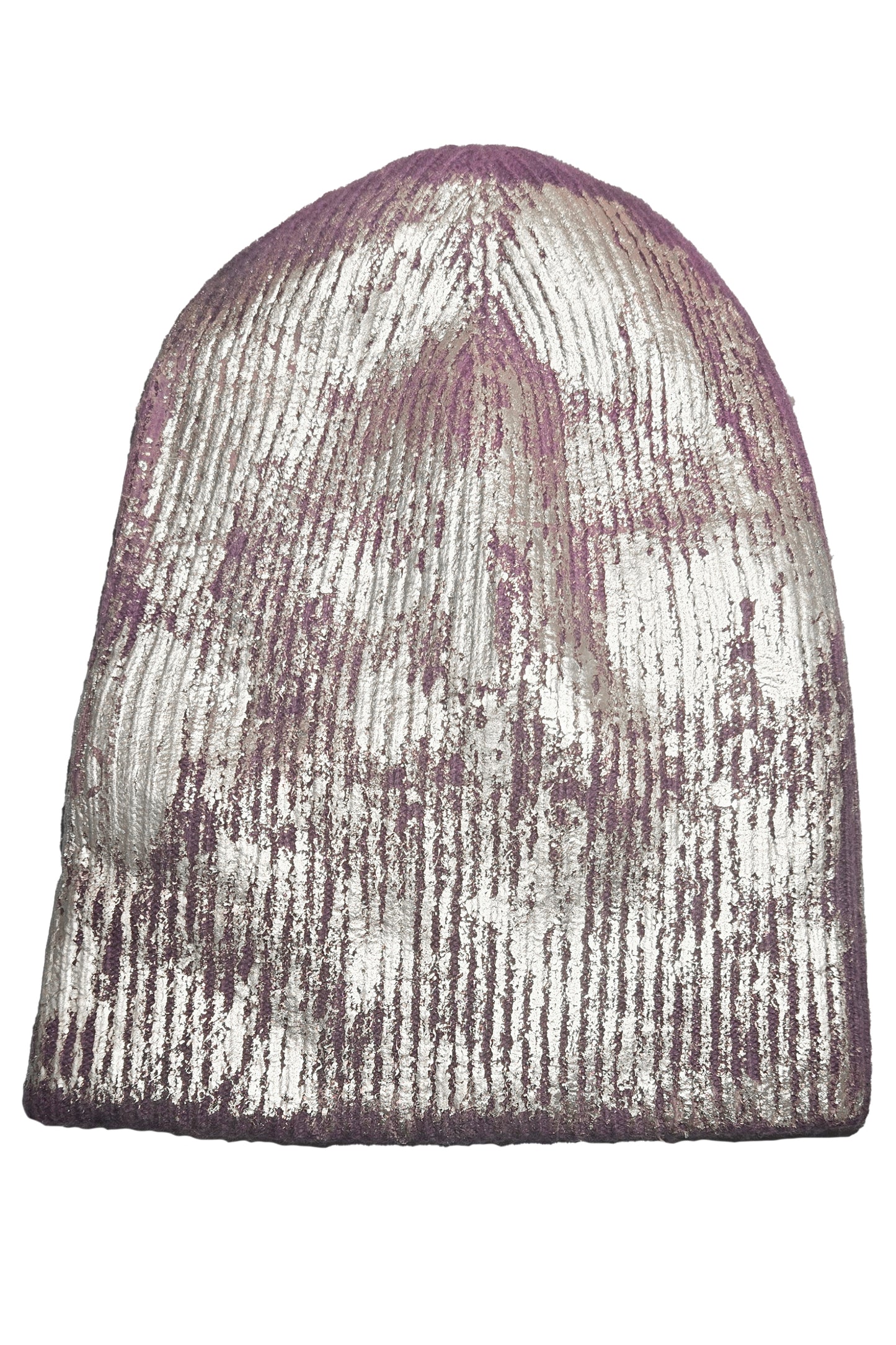 Foil Print Cashmere Beanie - Purple & Silver