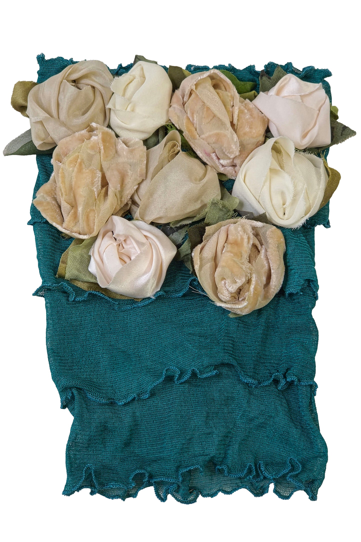Flower Collar Headband | Reclaimed Silks | Teal, Beige & White