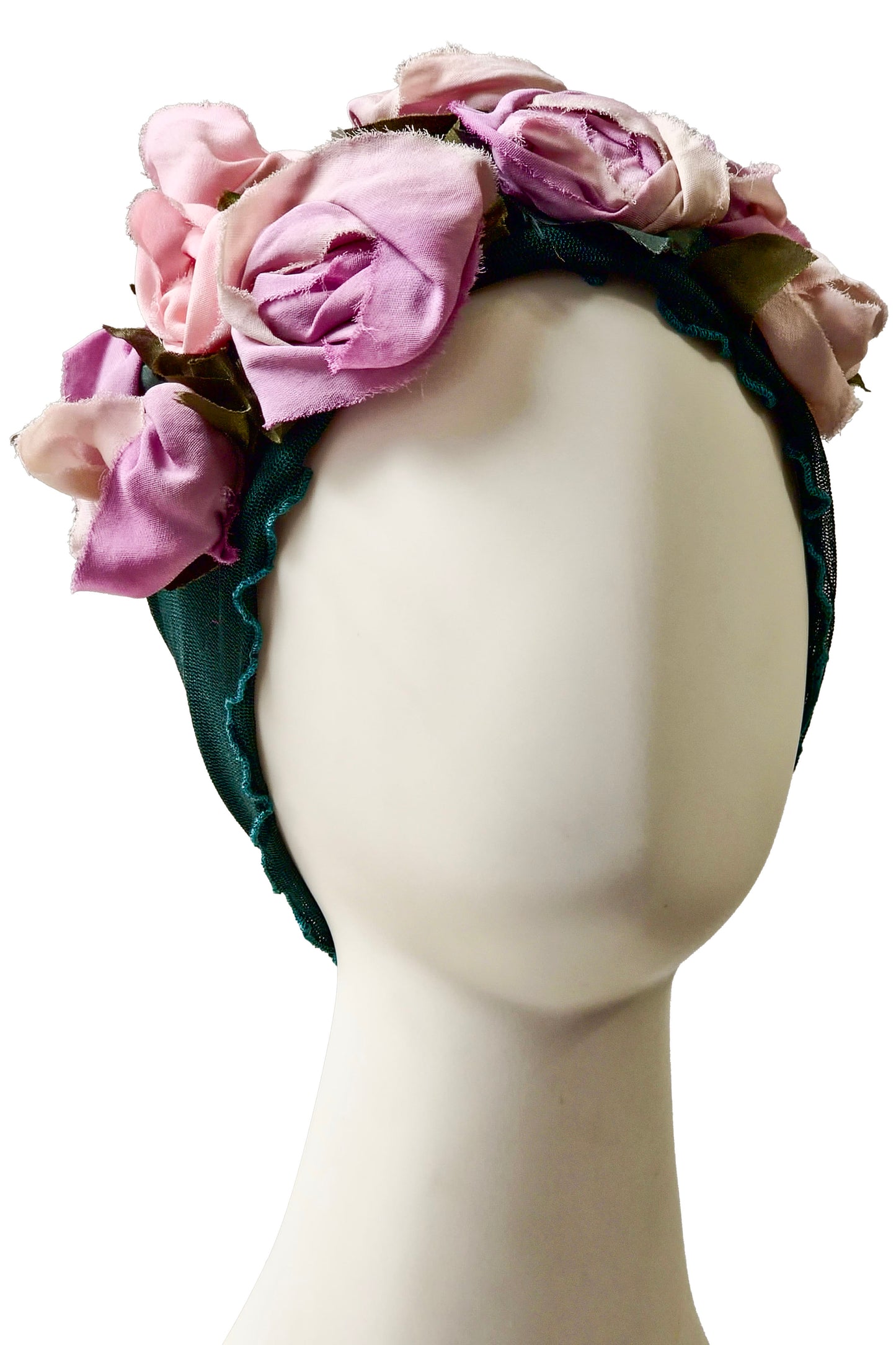 Flower Collar Headband | Reclaimed Silks | Dark Teal, Pink & Lavender