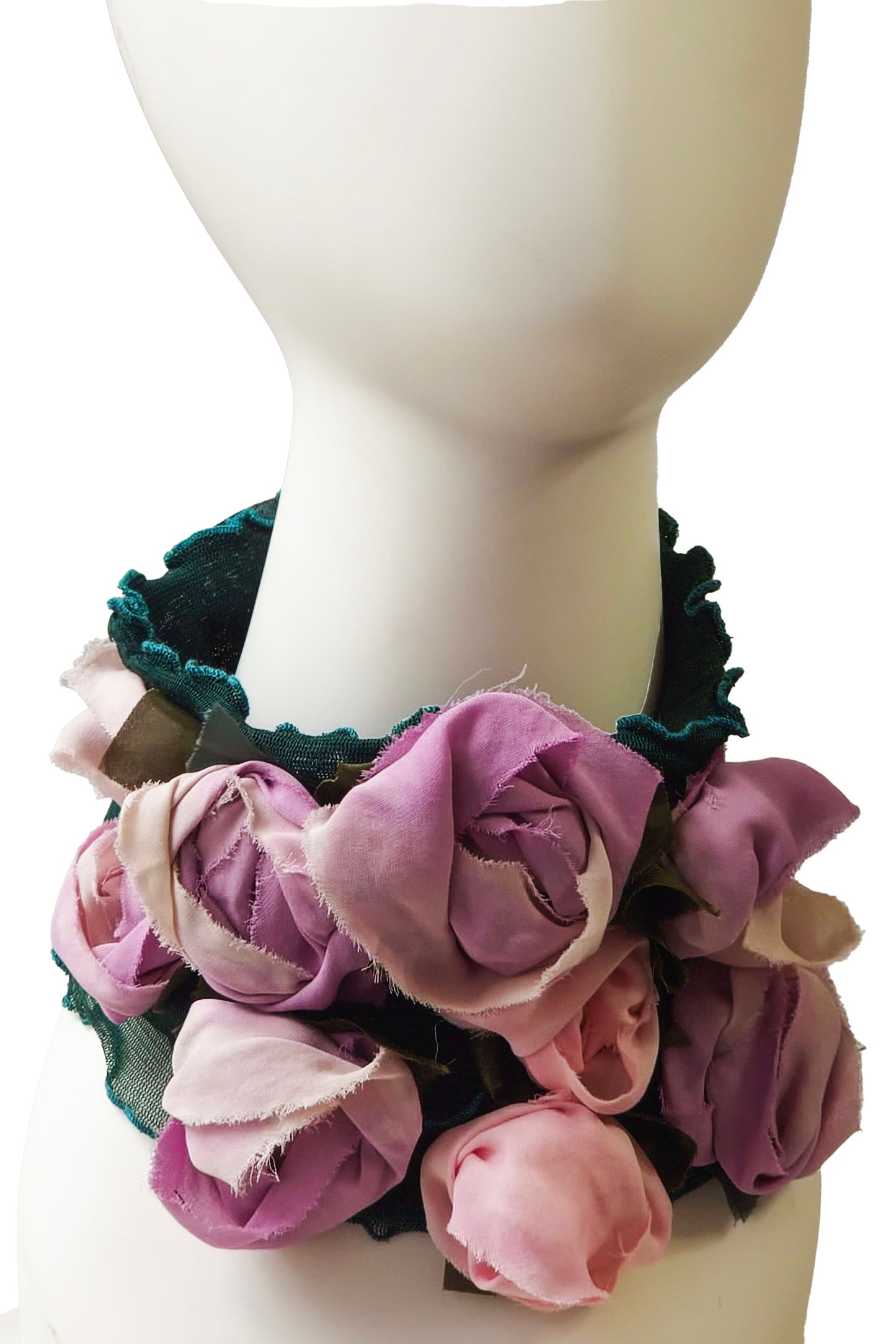 Flower Collar Headband | Reclaimed Silks | Dark Teal, Pink & Lavender