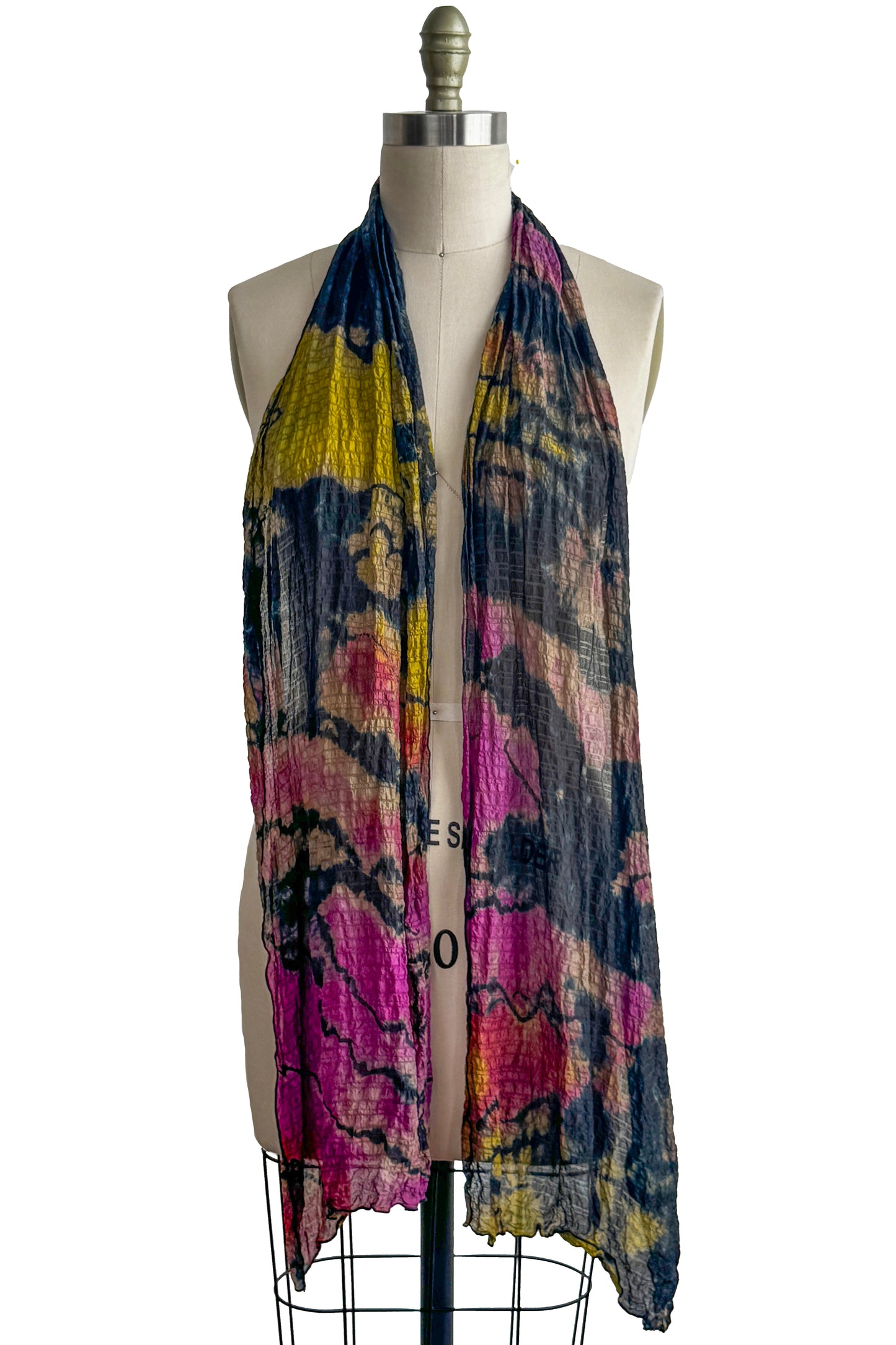 Waffle Silk Shawl | River Dye | Black, Magenta & Bright Green