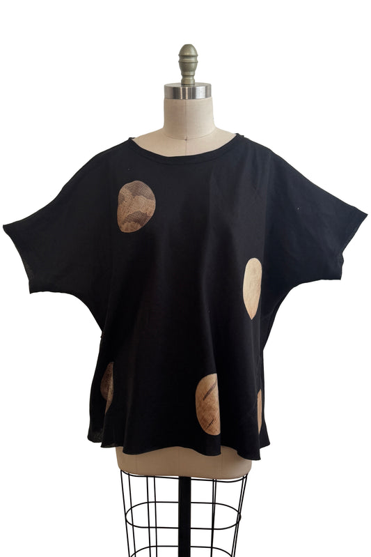 Deb Top | Linen | Moon Dot Print | Black & Natural | One Size