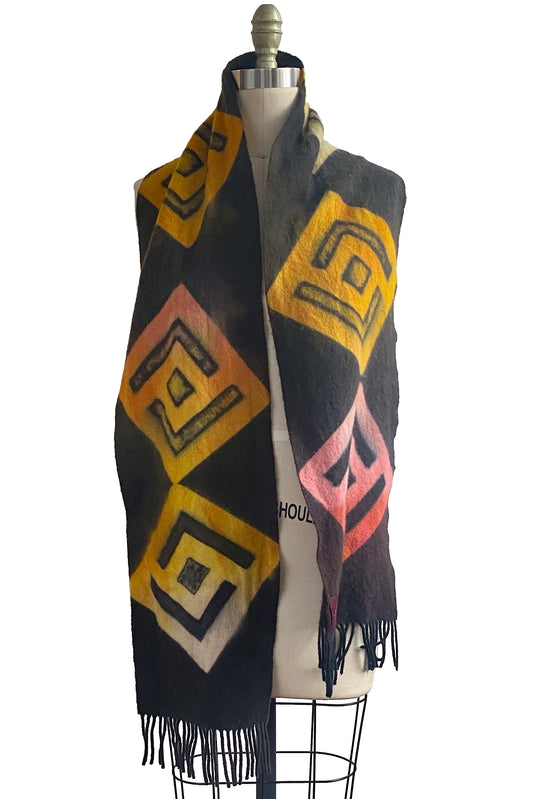 KB x Alquimie Studio Cashmere Scarf w/ Shibori Dye Square Key - Brown, Gold & Red