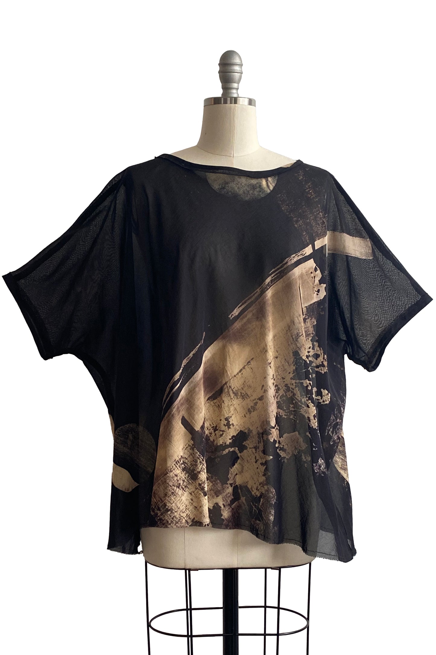 Deb Top Chiffon w/ Ghost Print - Black & Natural