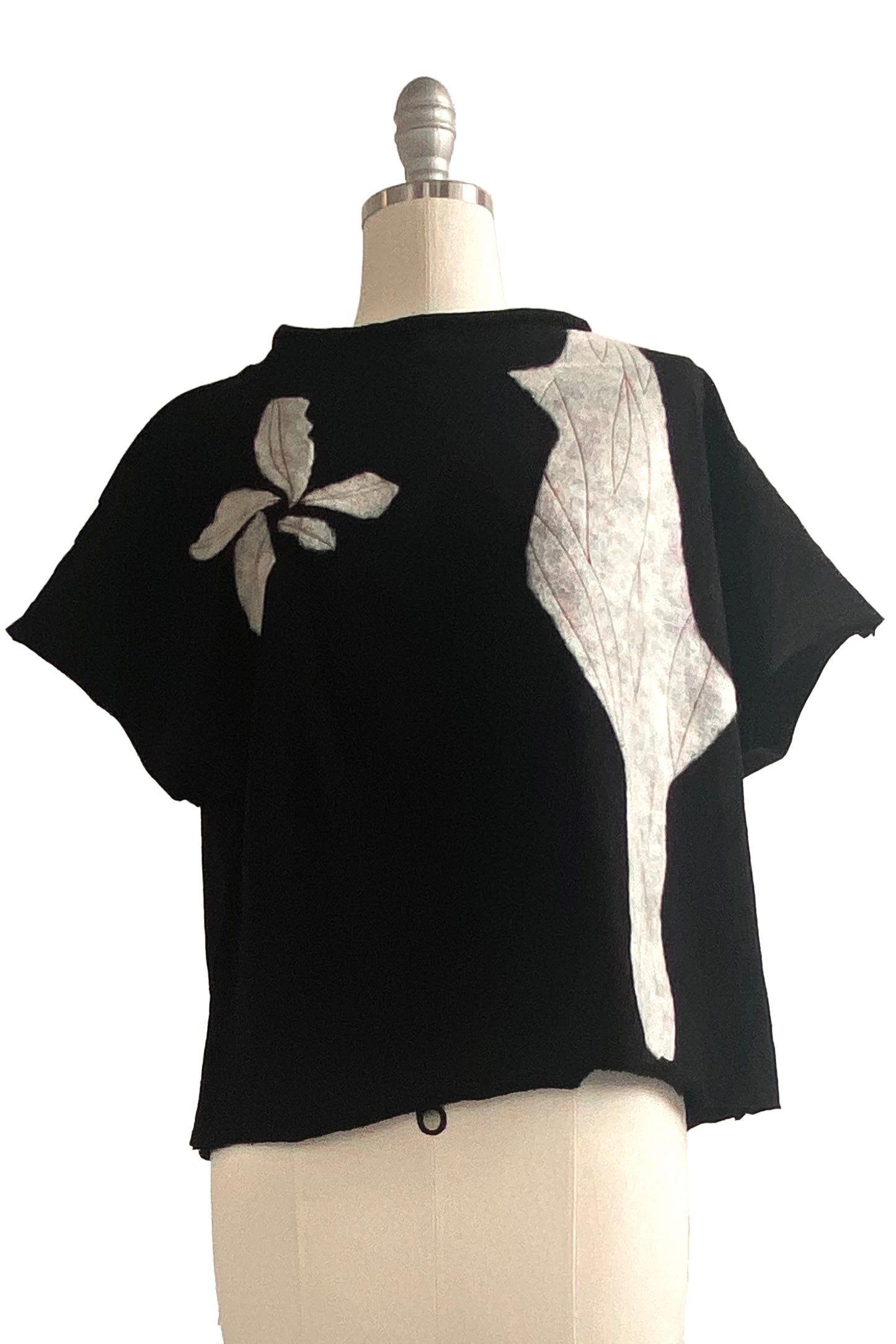 Jen Crop Top Felted Botanical Pattern - Black & White - Medium