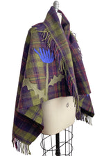 Load image into Gallery viewer, Alpaca Wool Blanket Shawl w/ Wool Applique Thistle - Purple Plaid
