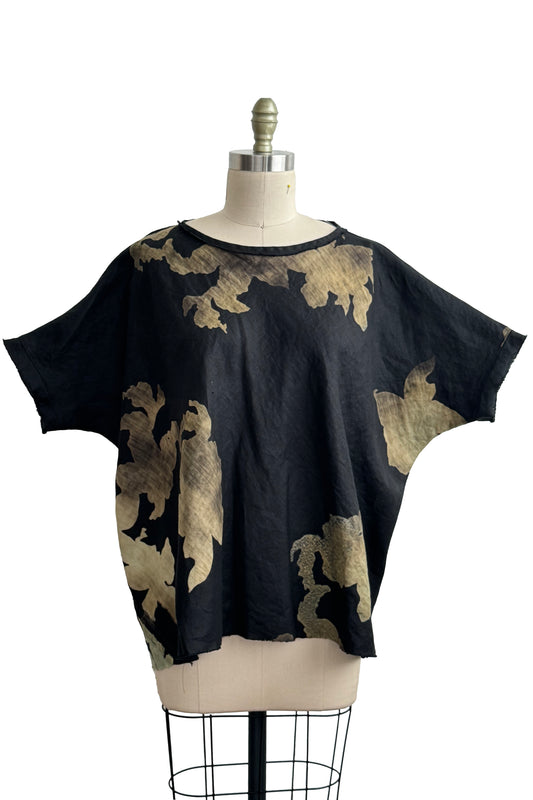 Deb Top Linen w/ Azalea Print - Black & Natural