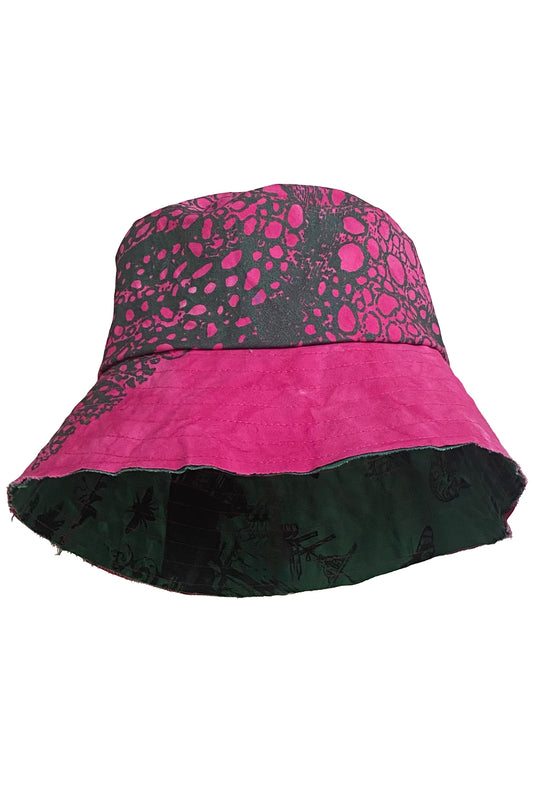 Bucket Hat w/ Big Leaf Print - Magenta