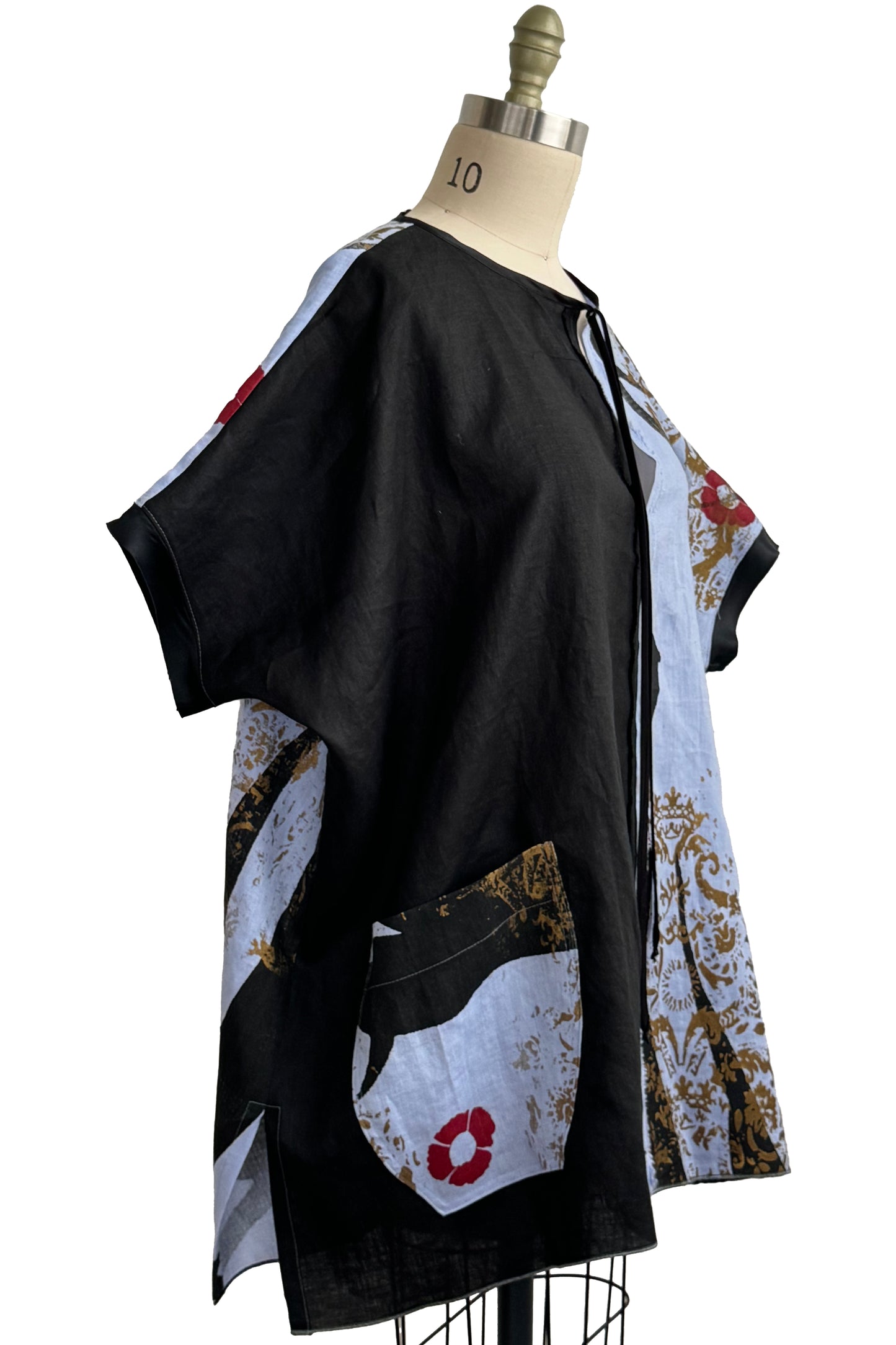 Jo Top Linen w/ Wallpaper & Poppy Print - Black & Light Blue