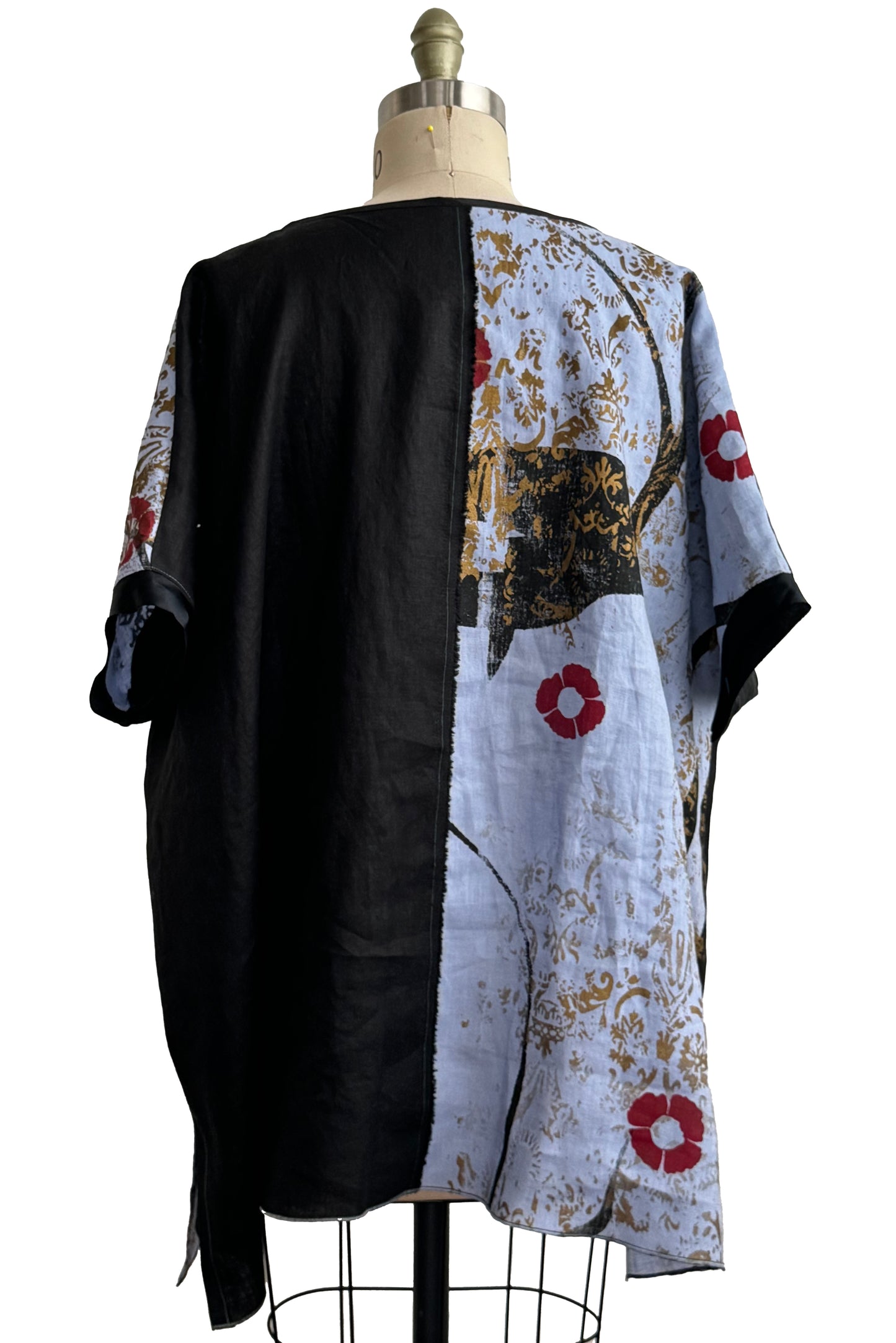 Jo Top Linen w/ Wallpaper & Poppy Print - Black & Light Blue