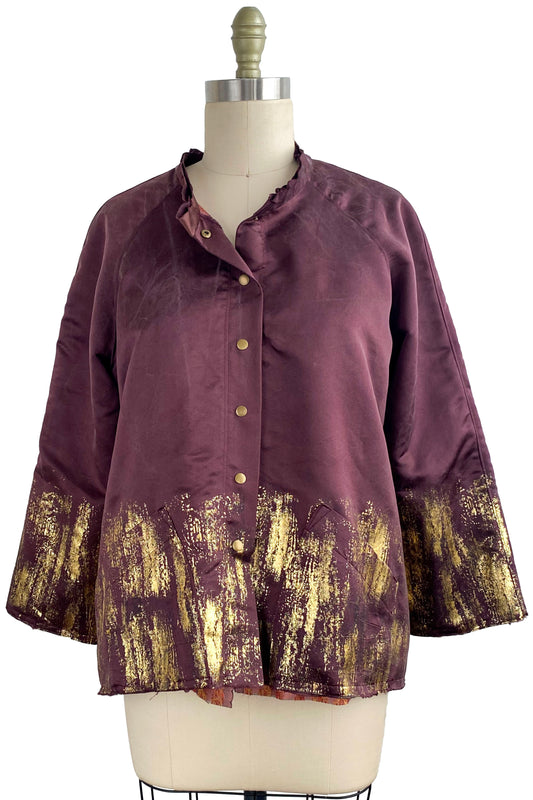 Ariel Jacket w/ Foil Print - Maroon & Gold - Small