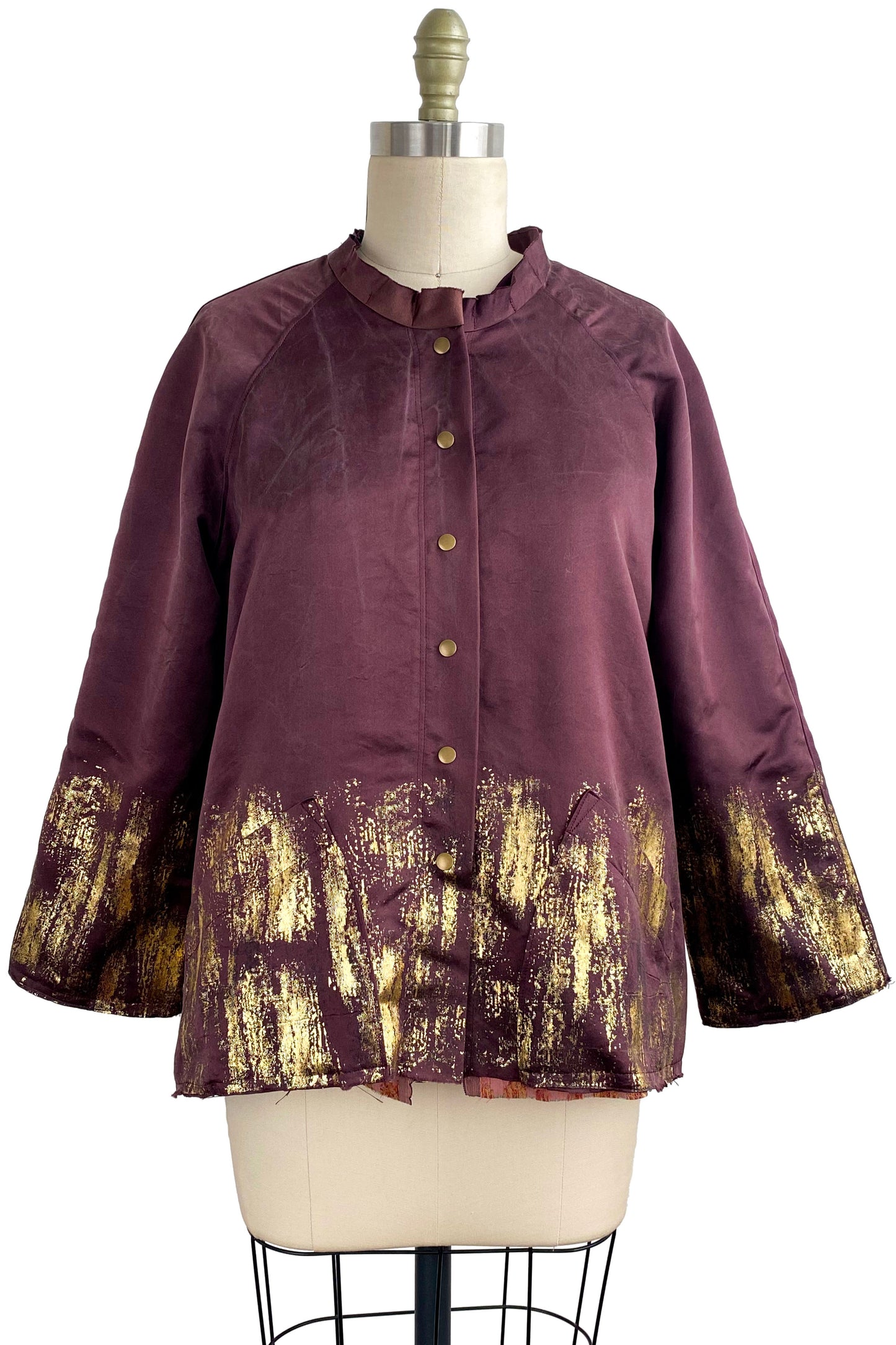 Ariel Jacket w/ Foil Print - Maroon & Gold - Small