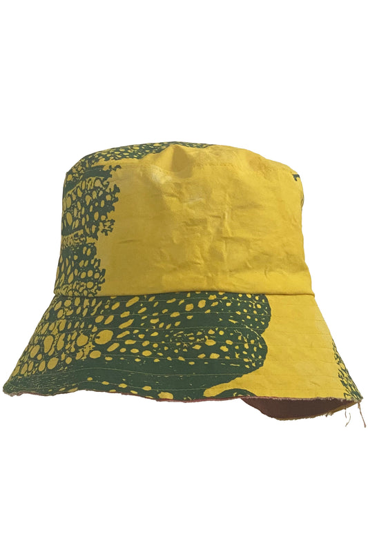 Bucket Hat w/ Big Leaf Print - Yellow