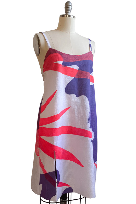Pigalle Dress Mini | Seersucker Cotton | Flora Paper Cut Print | White, Coral & Purple | Select Size