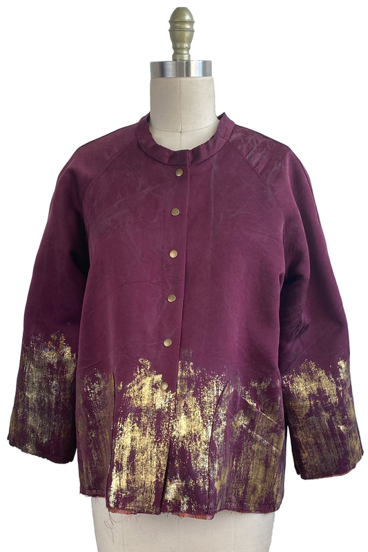 Ariel Jacket w/ Foil Print - Maroon & Gold - Large