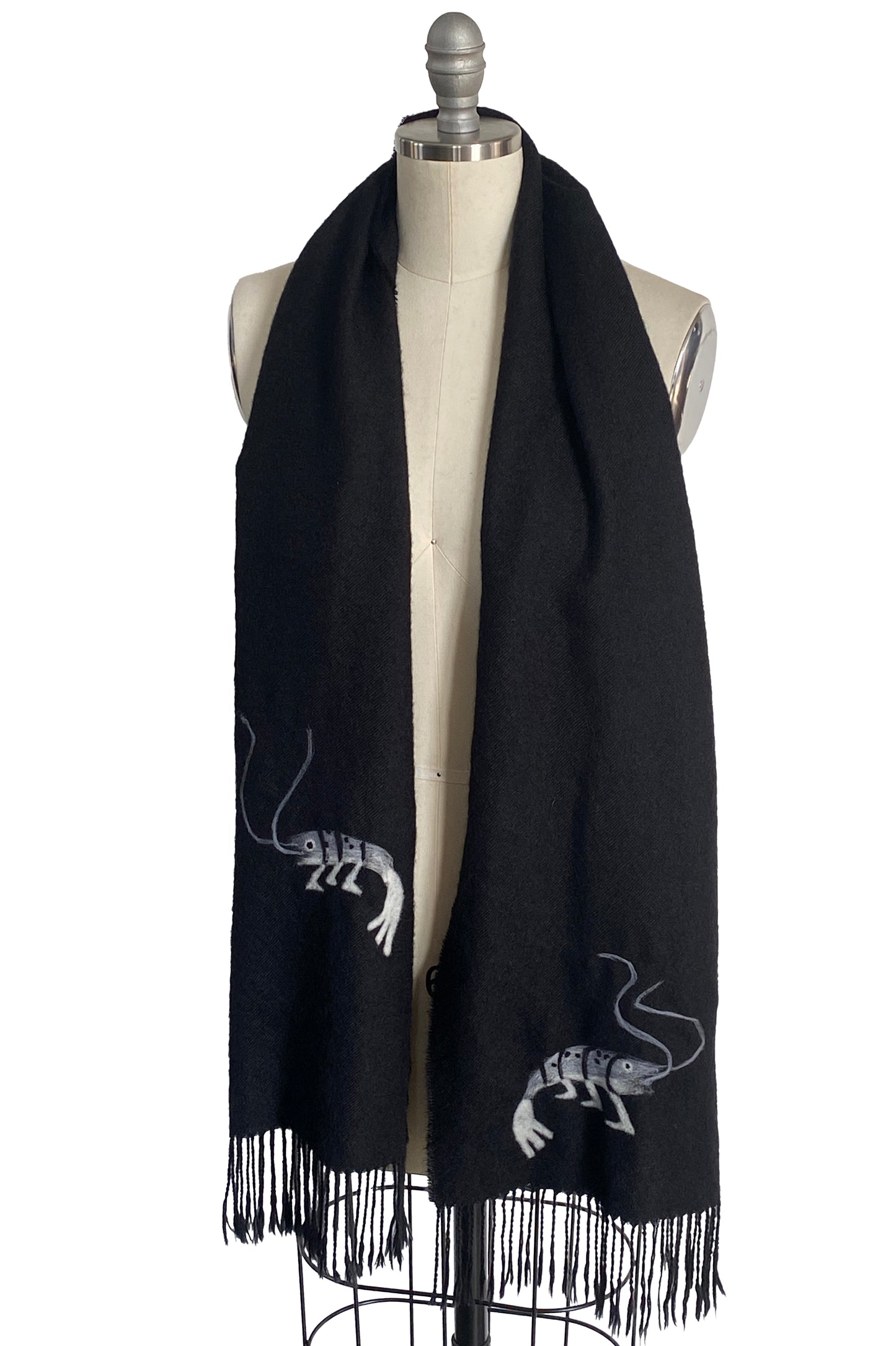 KB x Alquimie Studio Scarf | Angora Blend | Needle Felted Crawfish | Black & Grey