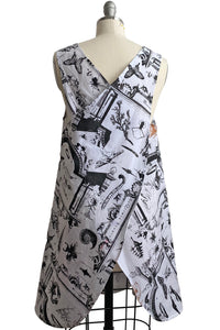 Apron Dress in Cotton - Alquimie Print - B&W w/ Red Accents