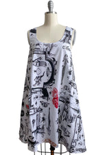 Load image into Gallery viewer, Apron Dress in Cotton - Alquimie Print - B&amp;W w/ Red Accents
