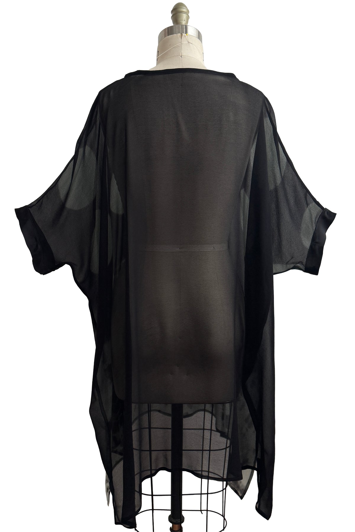 Deb Tunic Dress | Silk Chiffon | Moon Dot Print & River Dye | Black & Natural | One Size