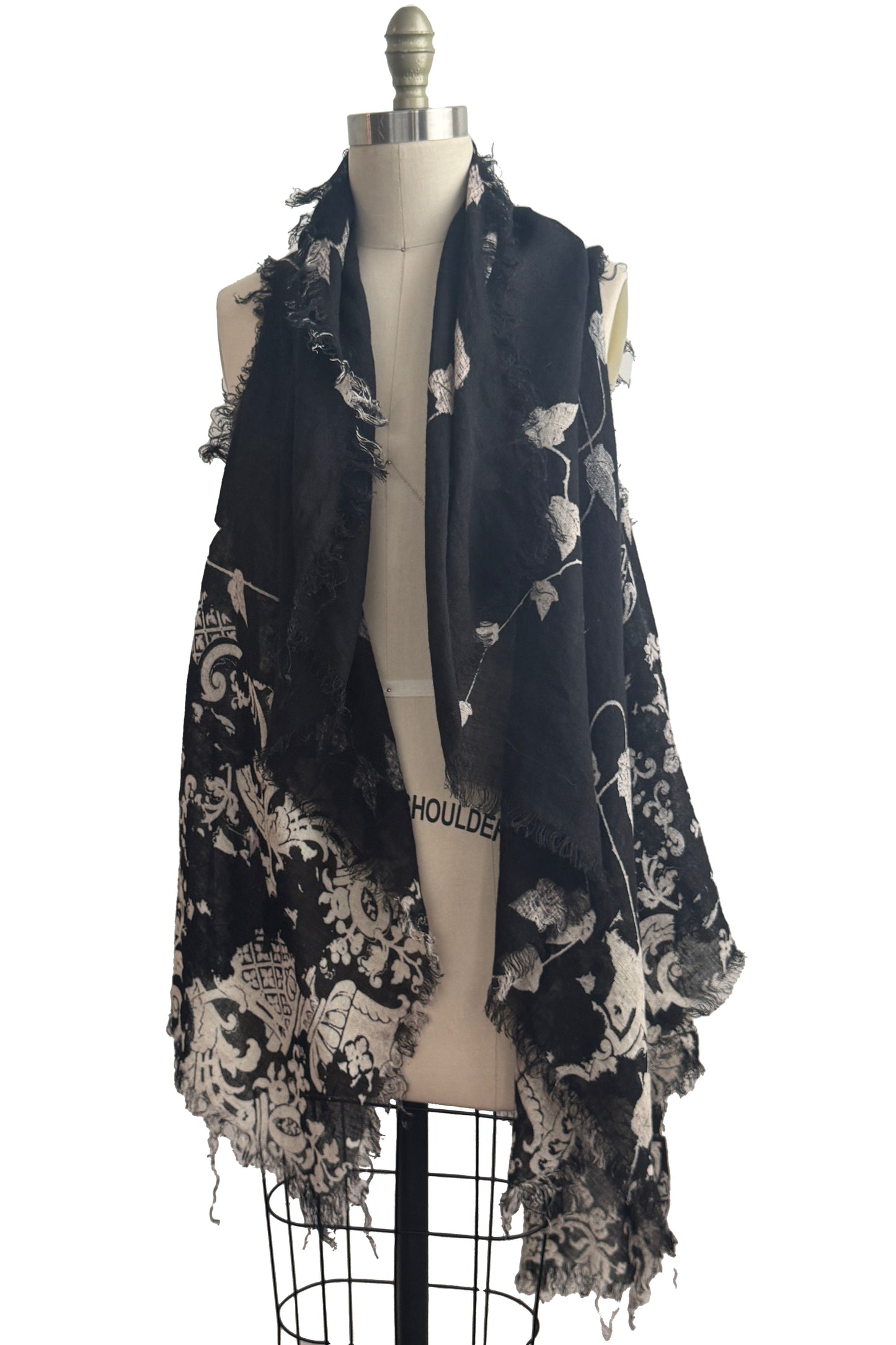 Asymmetrical Wrap Vest | Open Weave Linen | Wallpaper & Vines Print | Black & Natural