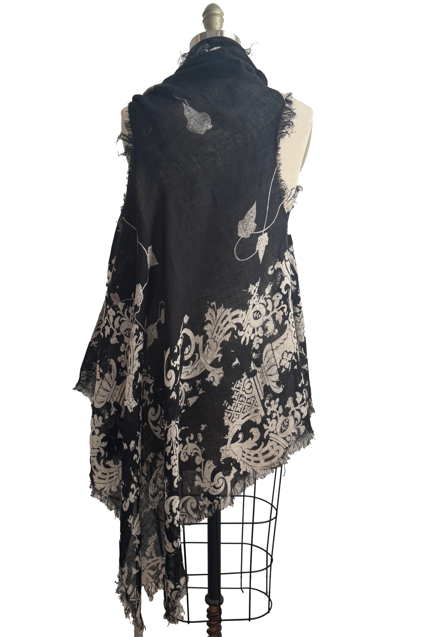 Asymmetrical Wrap Vest | Open Weave Linen | Wallpaper & Vines Print | Black & Natural