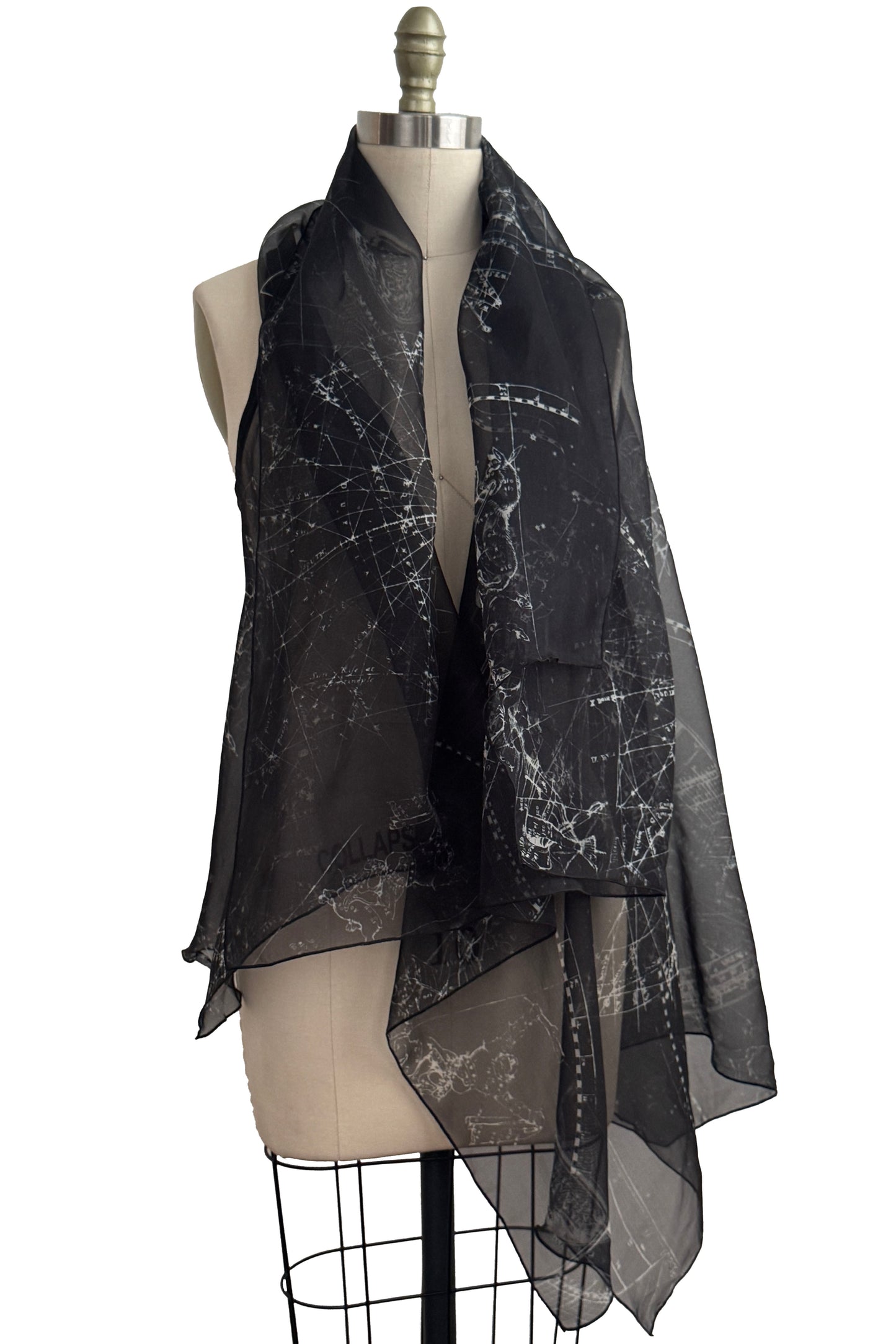 Asymmetrical Wrap Vest | Silk Organza | Celestial Print | Black