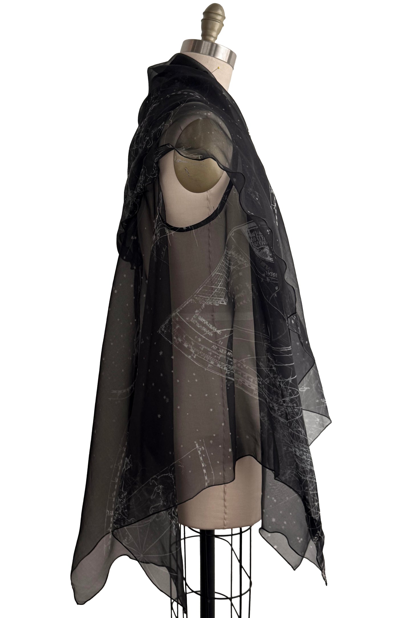 Asymmetrical Wrap Vest | Silk Organza | Celestial Print | Black