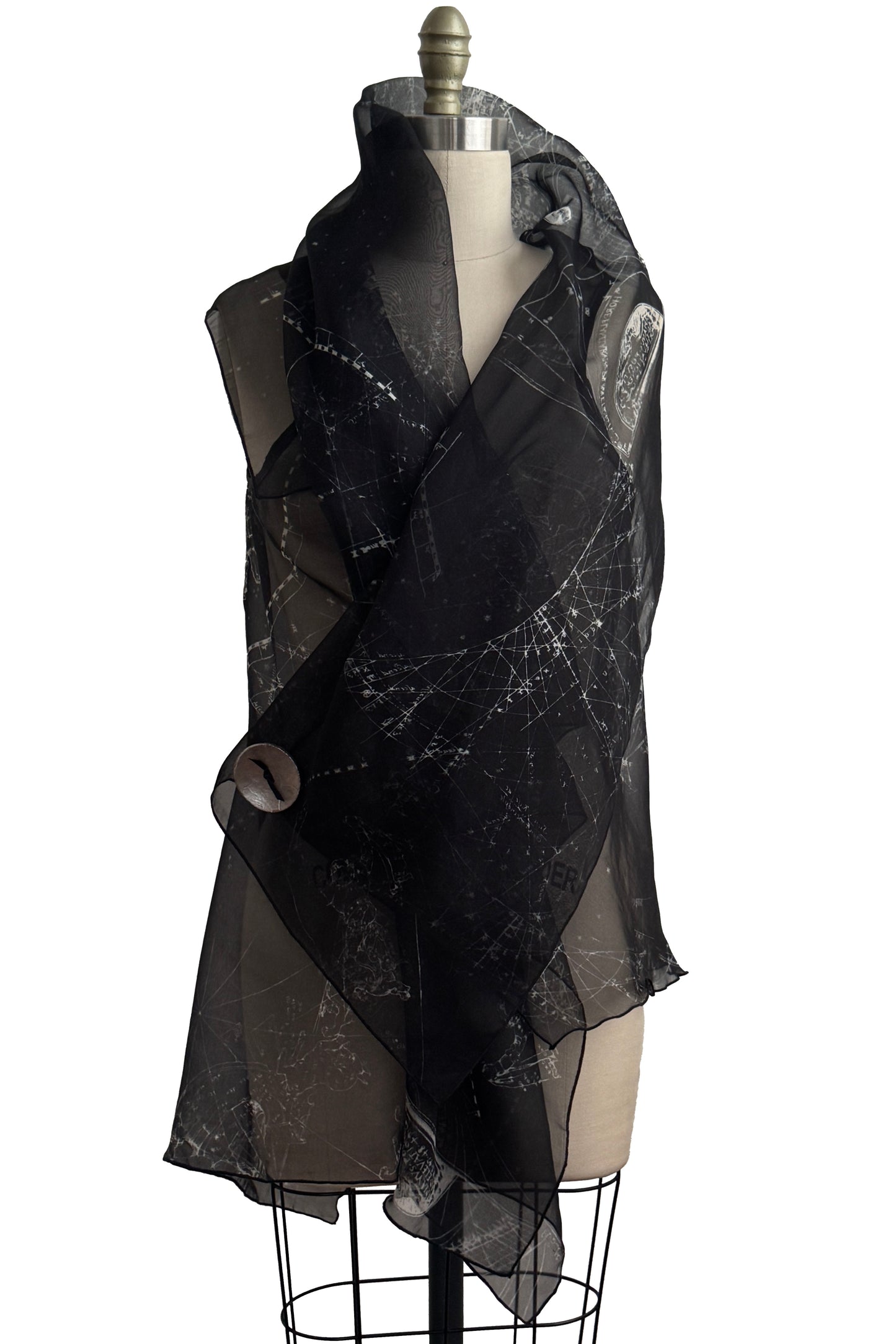 Asymmetrical Wrap Vest | Silk Organza | Celestial Print | Black