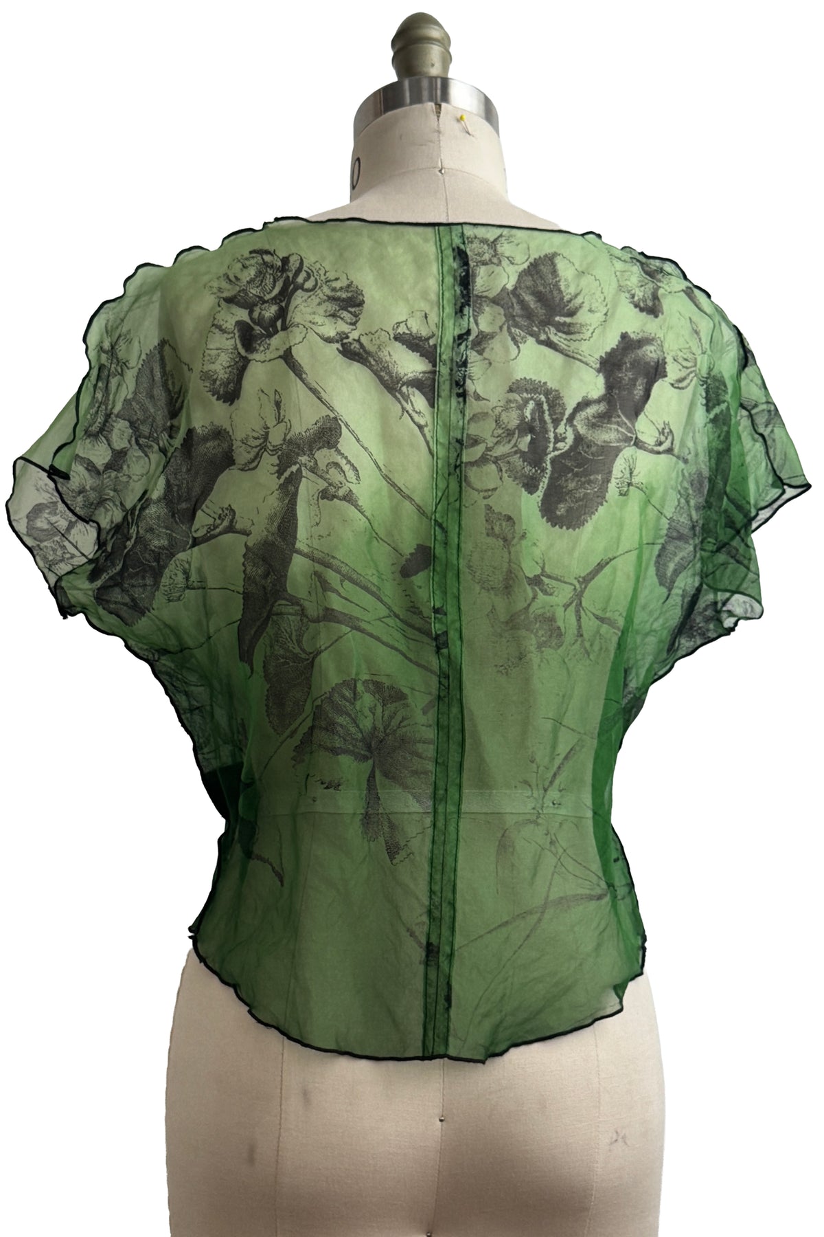 Jen Top | Silk Organza | Marsh Garden Print | Green & Black | Small