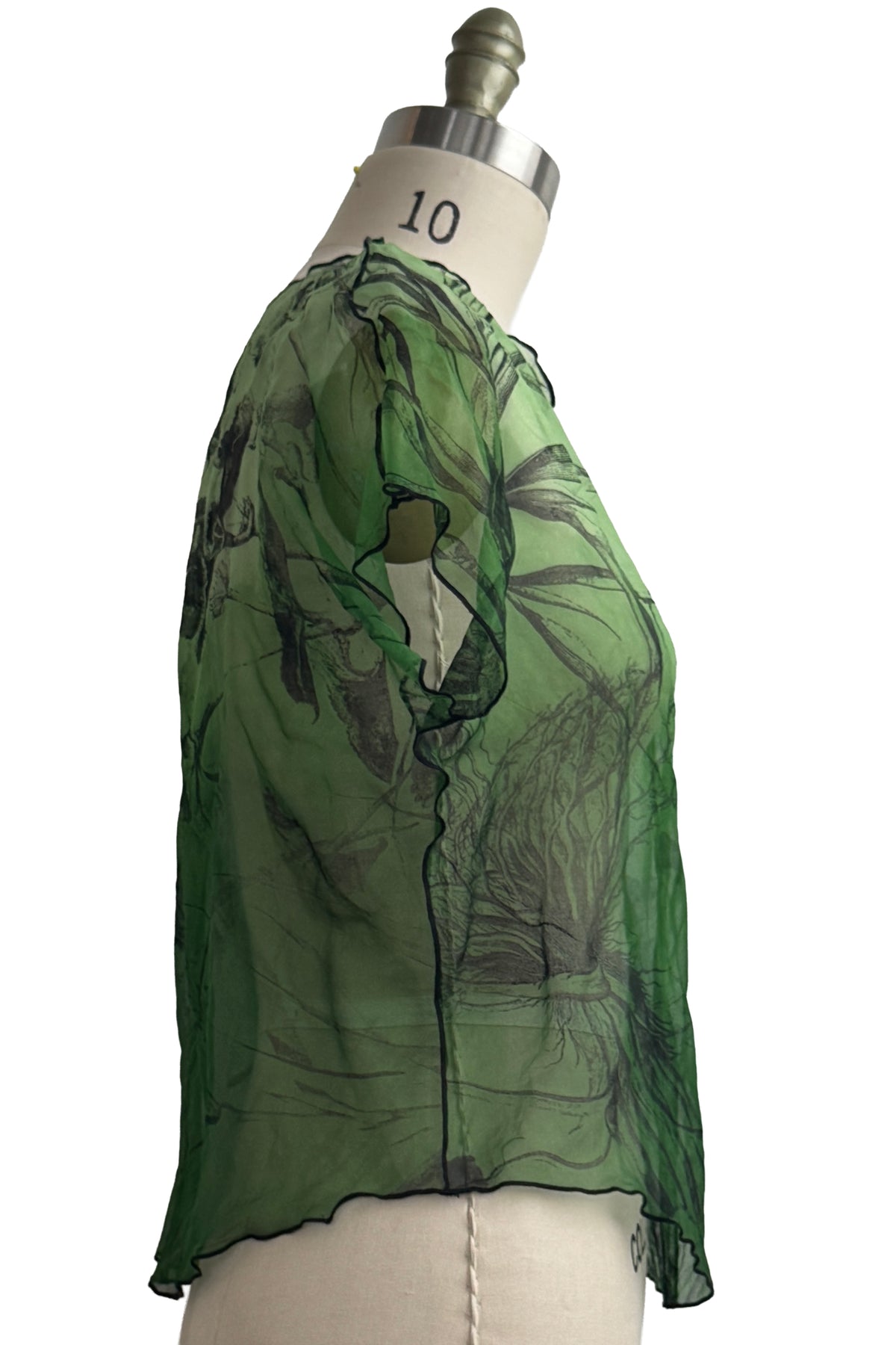 Jen Top | Silk Organza | Marsh Garden Print | Green & Black | Small