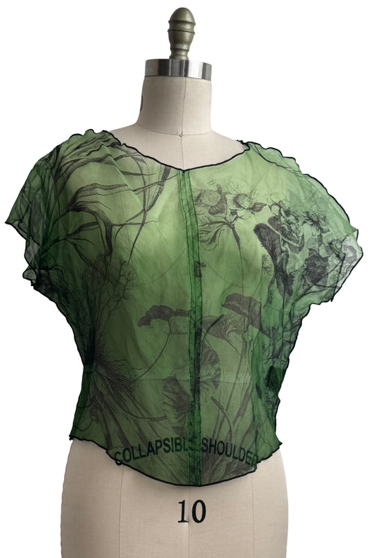Jen Top | Silk Organza | Marsh Garden Print | Green & Black | Small