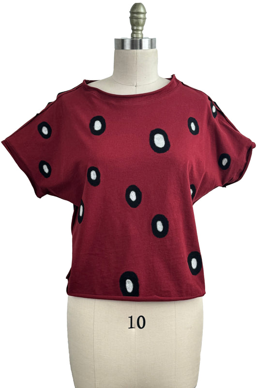 Jen Crop Top w/ Felted Dots - Red, Black & White - Small