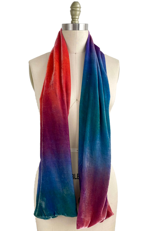 Scarf | Silk Velvet | Ombre Dye | Red, Pink, Purple & Blue