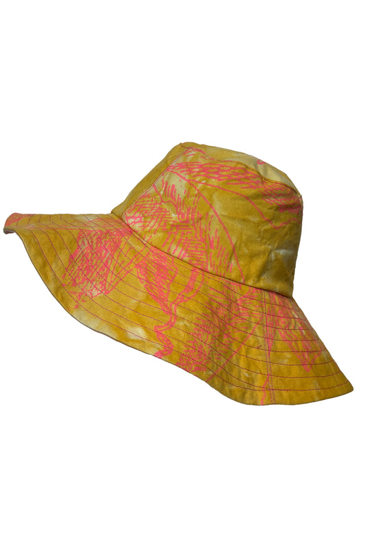 Amalfi Wide Brim Hat | Cotton | Azalea Print | Yellow & Orange | Medium